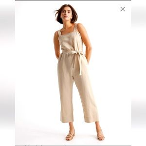 Quince 100% European Linen Square Neck Jumpsuit in driftwood size small